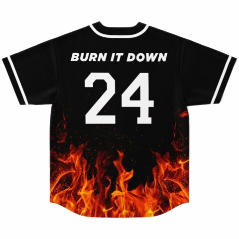Black flame jersey back view with Burn It Down text and number 24
