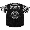 Black and white jersey back with all-seeing eye graphic and Safe With Me text