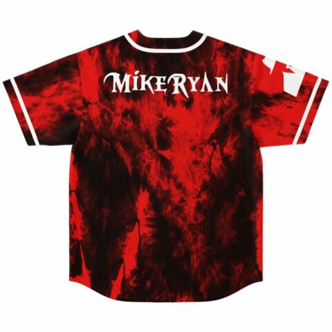Mike Ryan jersey back view showing red black tie-dye bleach pattern