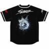 Black rave jersey back view with shattered glass orb graphic and brushscript wordmark