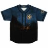 Fiery lion rave baseball jersey in navy with ember spark print, front view