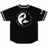 back view of black baseball jersey with twin birds yin yang design and i'm letting