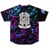 Back view of splatter print jersey featuring bone-style bear crest emblem and text reading GRiZ