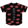 Back view of black jersey with red cloud print and vertical white symbol column