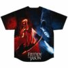 Black blood splatter horror rave baseball jersey with horror graphic, back view