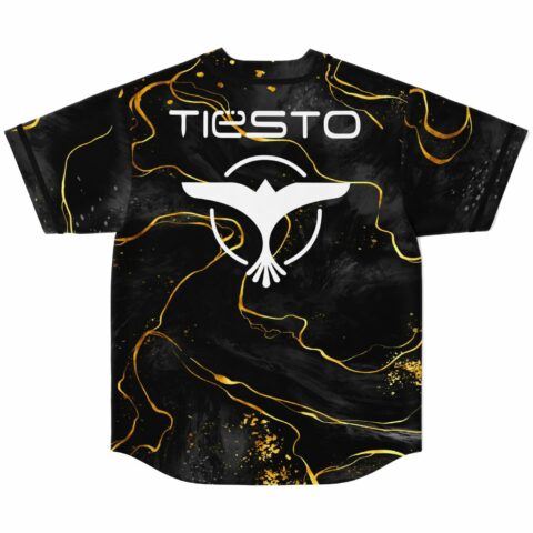 Black gold marble rave baseball jersey back view showing large bird emblem and text