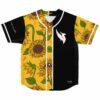 Half black half sunflower print baseball jersey with white wing logo front view