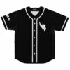 black rave baseball jersey flat lay showing white wing logo on chest and white trim