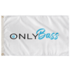 White rave flag with Only Bass wordmark logo and lock icon, flat front view