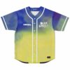 Blue to yellow hazy watercolor rave baseball jersey front view with Bear Grillz graphic