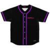Black zombie rave baseball jersey front view with purple trim and pink Destryur text logo