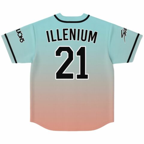 Teal to peach ombre jersey back view with Illenium 21 print and Lions sleeve text