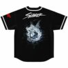 Black jersey back view showing bass-inspired shattered glass graphic and Slander script logo