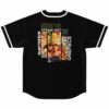 Black baseball jersey back view with anime-inspired straw hat graphic panels and Subtronics text
