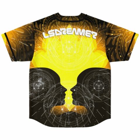 Back view of jersey showing LSDREAMER text above mirrored mandala and lotus design