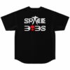 Space Bobs alien and UFO graphic on black rave baseball jersey back view