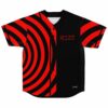 Black jersey front with red spiral swirl panel and bass-inspired R3ZZ logo