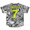back view of dense psychedelic swirl jersey with dripping AUDIFFRED 7 in neon yellow