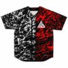 Split black white and red paint splatter rave baseball jersey front view with triangle logo