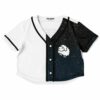 Cropped jersey-style rave crop top with a black and white sheep graphic design
