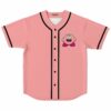 Salmon pink rave baseball jersey front view with black piping and buttons