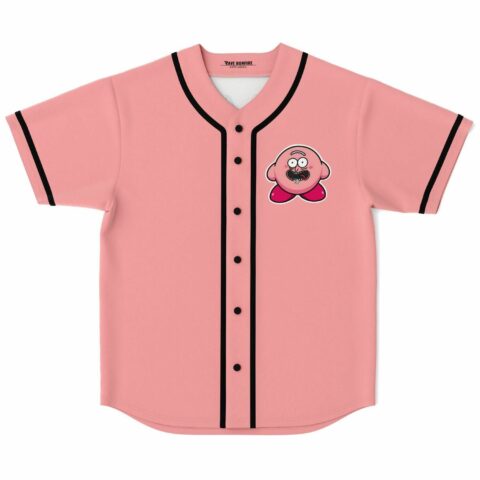 Salmon pink rave baseball jersey front view with black piping and buttons
