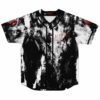 black and white tie dye baseball jersey with red Alesso text front view