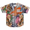 Japanese irezumi rave baseball jersey with koi fish and tiger mask print, front view
