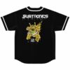 Black jersey back view with dripping gold monster graphic and bass-inspired text print