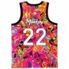 Back view of hot pink psychedelic liquid rave basketball jersey showing Dirt Monkey text