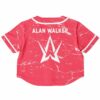 Back view of the Alan Walker fan rave cropped baseball jersey with a white logo and the ALAN WALKER name