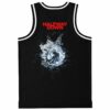 Halfway Down text above shattering glass orb graphic on black jersey back view