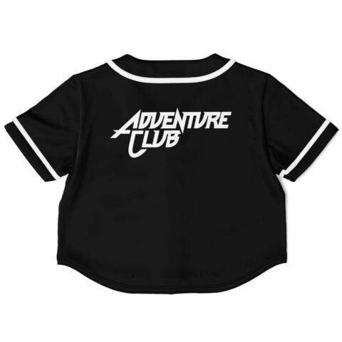 Rave crop top back view showing bold text design