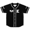 Black baseball jersey with mouse-head icon and K logo on chest, front view
