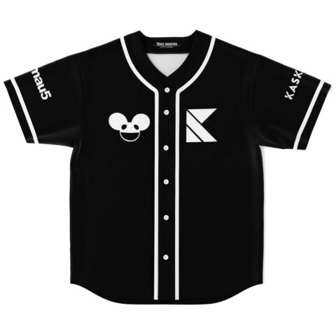 Black baseball jersey with mouse-head icon and K logo on chest, front view