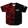Black red paint splatter rave baseball jersey front view with HESH text on chest