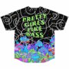 back view of jersey printed with Pretty Girls Like Bass text over swirl pattern