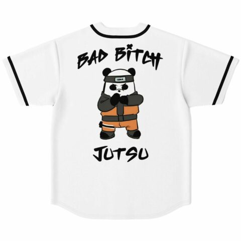 Back view showing ninja-style panda graphic with text reading bad bitch jutsu