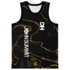 Black gold marble swirl rave basketball jersey front view with festival lineup text print