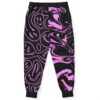 Back view flat lay showing pink acid smiley pattern and marbled swirl split design
