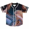 Marbled swirl rave baseball jersey in navy and copper tones with white button front