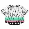 Back view of the rave cropped baseball jersey with abstract black lines and gradient