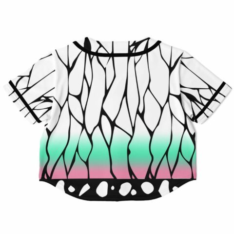 Back view of cropped rave jersey with abstract black lines and gradient