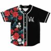 Half black half red rose print rave baseball jersey flat lay front view