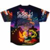 Ganja White Night mushroom campfire jersey back with glowing geometric orbs and neon forest