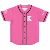 Bright pink baseball jersey with bold white K logo on chest, front view