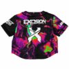 Back view of a cropped rave baseball jersey