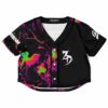 Cropped rave top with colorful swirling galaxy design pattern