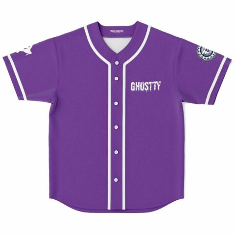 Purple drippy ghost rave baseball jersey with Ghostty text front view