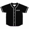 Black rave baseball jersey with white piping and JOYRYDE text on chest, front view